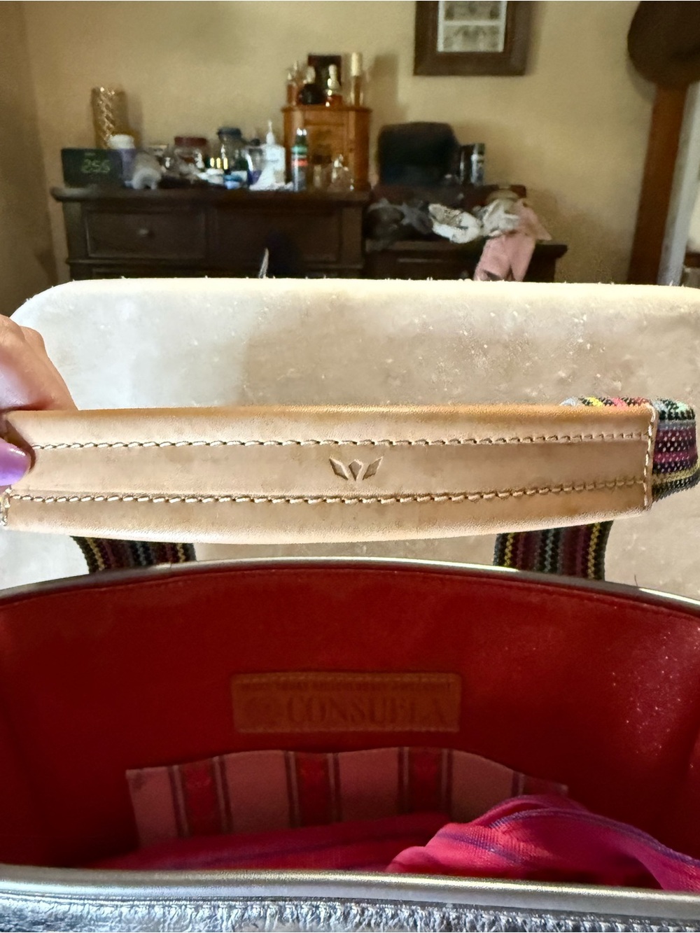 Consuela Apollo Metallic Silver Tote with Multicolor Striped Handles - Picture 7 of 10